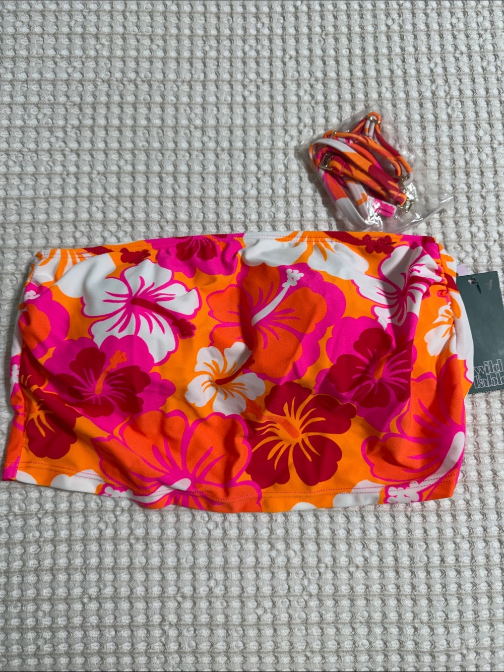 Wild Fable Orange & Pink Floral Strapless Bikini Top